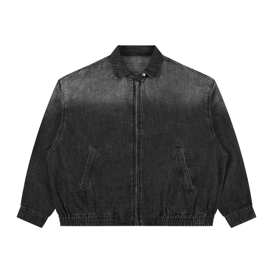 Unisex Vintage Wash Full-Zip Denim Jacket